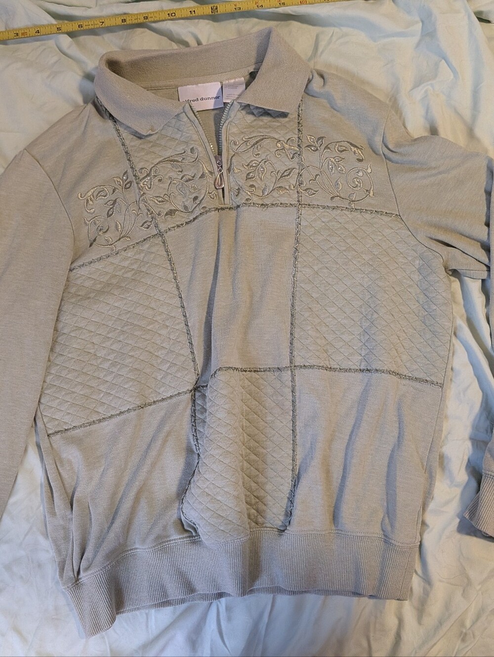 Vintage Alfred Dunner Green Quilted & Embroidered Quarter Zip